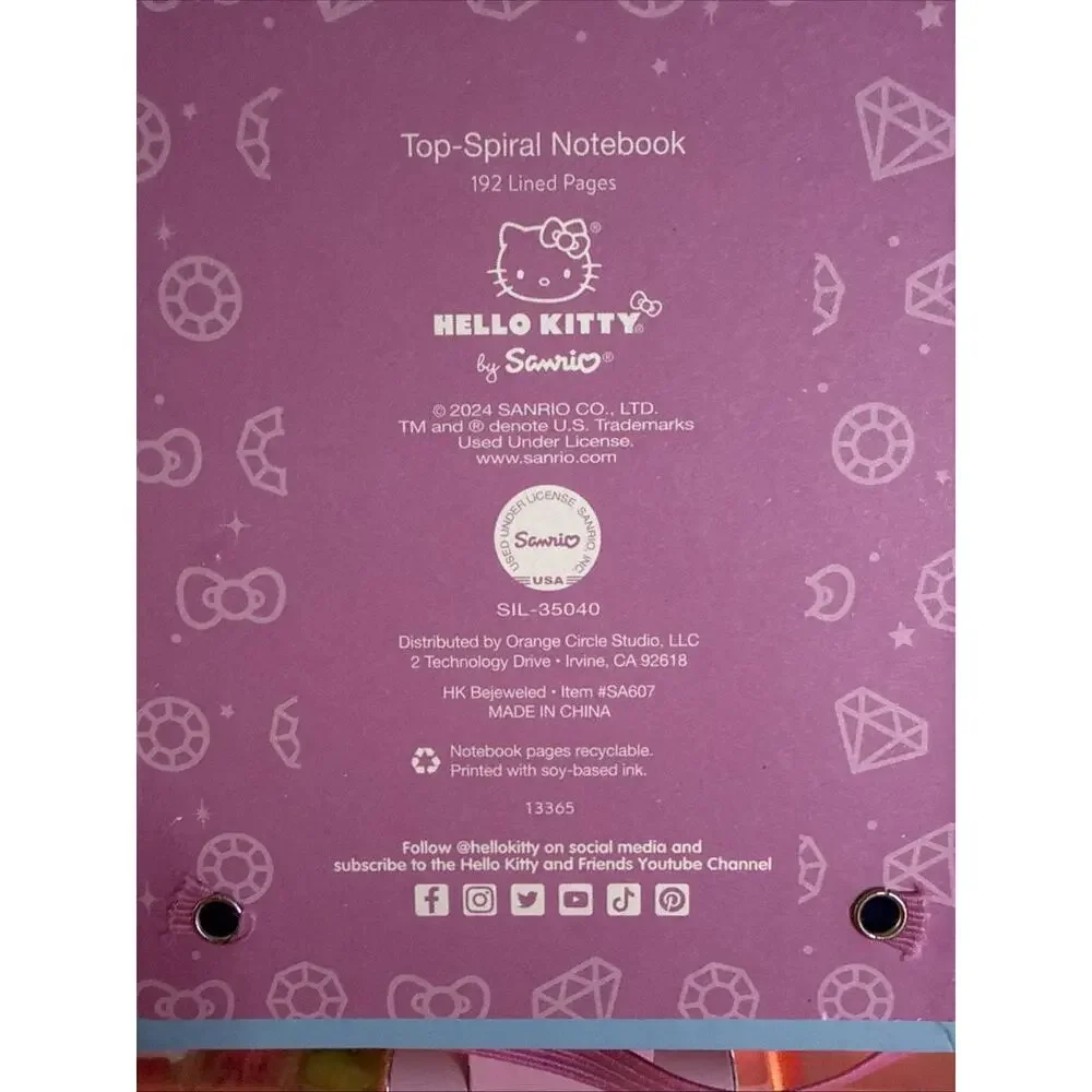 Hello Kitty Spiral Notebook HK Bejeweled Metallic Top Blue Elastic 2024 Sanrio